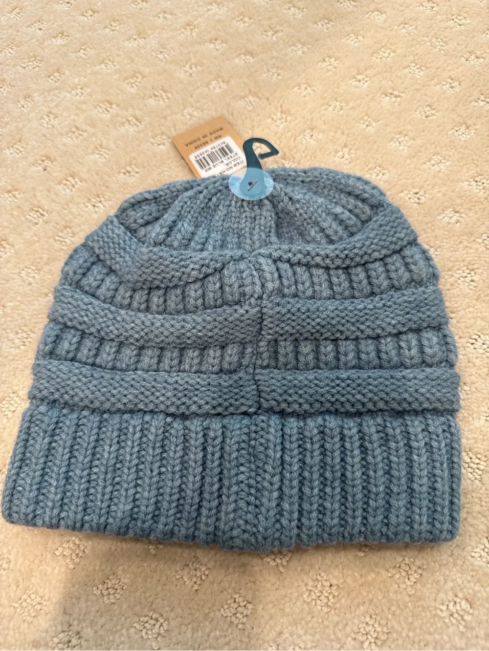 C.C Steel Blue Ribbed Knit Beanie Hat NWT